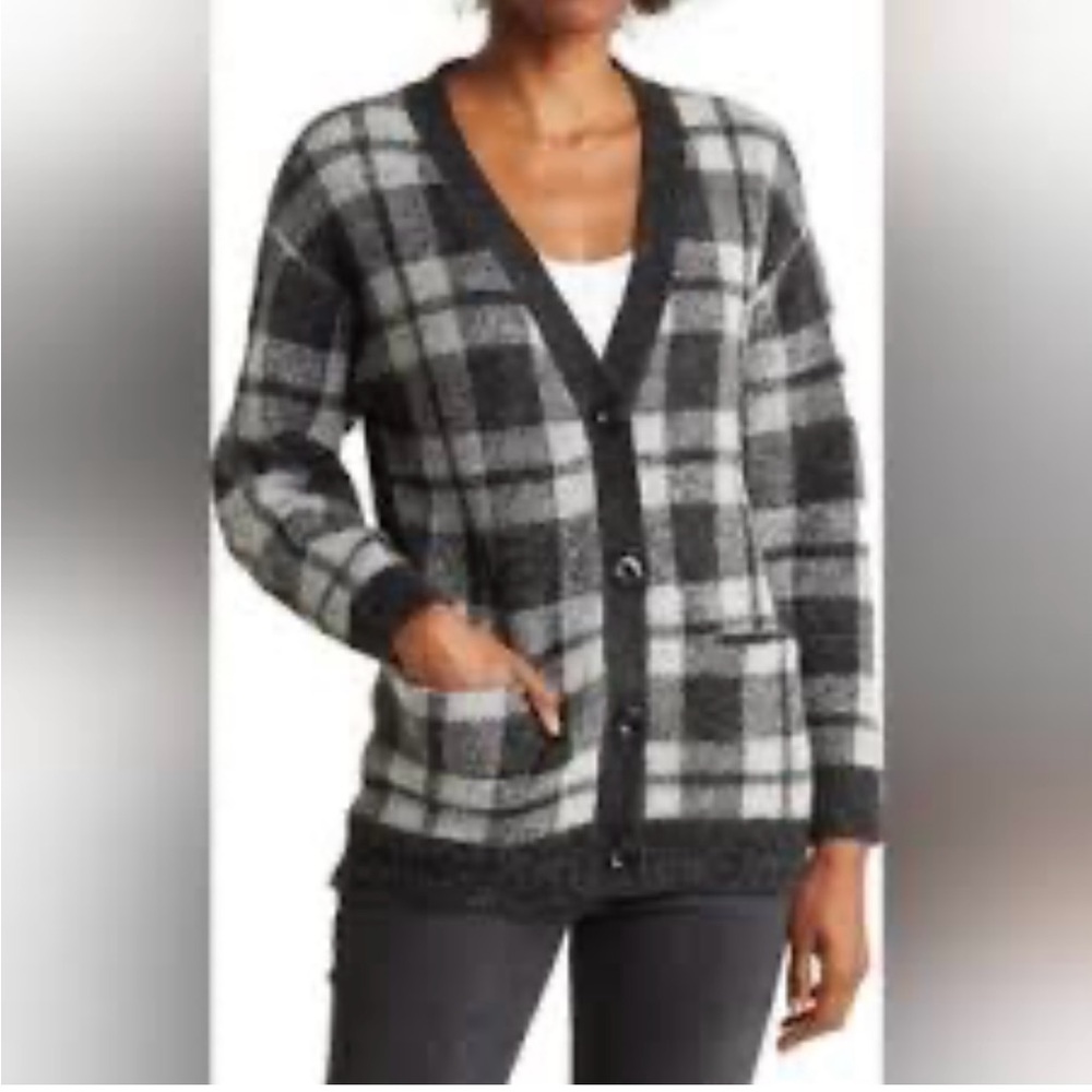 Cyrus Black and Gray Plaid Cardigan